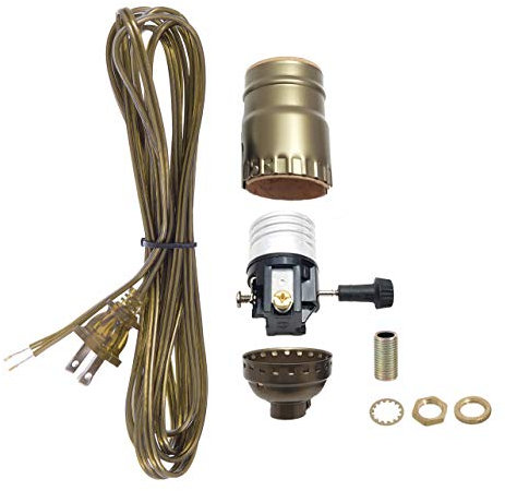 B & P Lampe Messing antik Sockel, ant. Messing Kordel Set