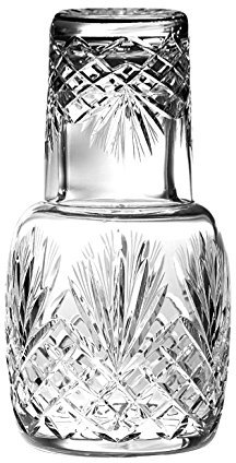 Barski - Soufflée à la bouche – Coupe à la main – Cristal – Lot de 2 pièces – Carafe de chevet de 750 ml avec verre – 21 cm de hauteur – Fabriquée en Europe