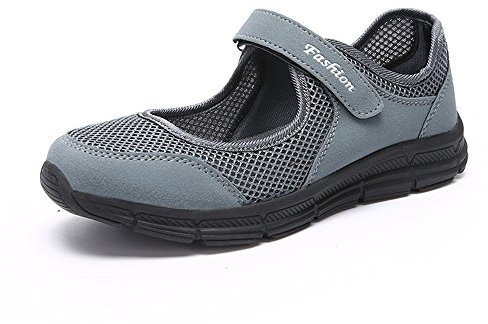 Damen Outdoor Fitnessschuhe Atmungsaktive Mesh Schuhe Sport Slipper mit Klettverschluss, Gray, 39 EU