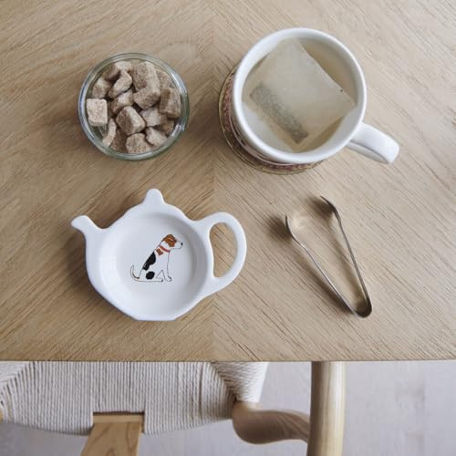Sweet William Jack Russell Teabag Holder Dish | Tea bag/Spoon Rest in Teapot Shape | Dishwasher Safe | Great Gift for Tea Lovers | 10 cm x 13 cm