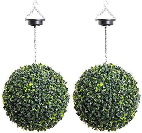 Primrose Pair of 38cm Artificial LED Buxus Topiary Balls
