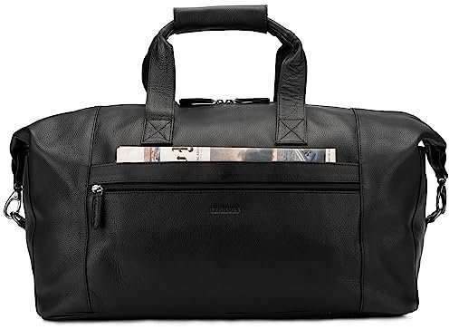 LEABAGS Dubai Reisetasche l Weekender l Reise Handgepäck l Bordgepäck l Kabinengröße l Cabin Size aus echtem Büffelleder l Vintage Look l Onyx Black l 49x25x27 cm