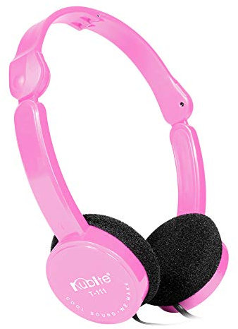 Brussels08 Retractable Foldable Over-ear Headphone Folding Lightweight Wired Headset with Mic Stereo Bass Compatible with iPhone/Android Phone/Tablet/iPad/TV 3.5mm Devices Pink