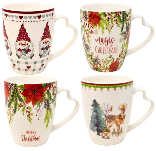 NAMAI-Set Tazze Natalizie 4pz-Mug Tazza-Adatta a Lavastoviglie e Microonde-8CM x 10CM-Porcellana-Tazze Colazione Particolari- Tazza Natale-Tazza Colazione Particolare(2)