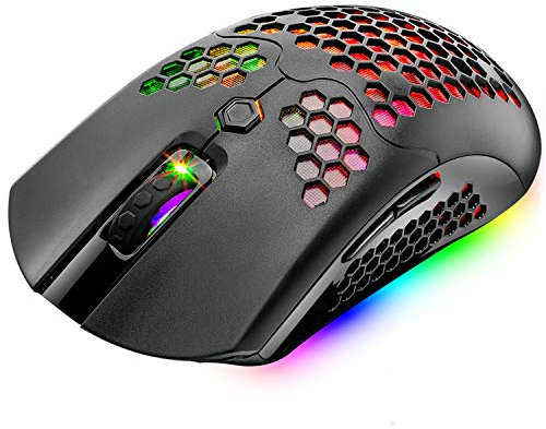 Drahtlose/verkabelte leichte Gaming-Maus, Dual-Modi, wiederaufladbare 800-mAh-Mäuse, PMW3325,12000 DPI, 16 RGB-Hintergrundbeleuchtung, 69G Honeycomb Shell-Design, 7 programmierbare Tasten mit Treiber