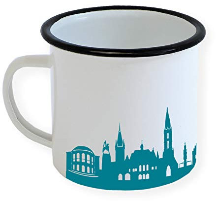 Emaille Tasse Freiburg Retro Design - Emaille Becher Skyline in 5 Farben, Personalisierte Geschenk-idee Home Office Büro Zuhause Garten