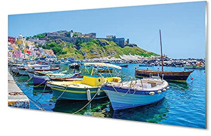 Tulup Glasbild - 100x50cm Wandbild Schiff Boote Dekorative Wohnzimmer Schlafzimmer Bild - Berge Meer Schiffe