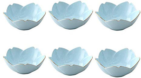 XIGUI Japanese Style Soy Sauce Dishes set of 6, Cherry Blossom Porcelain Sauce Dish Seasoning Dish Sushi Soy Dipping Bowl Dessert Bowl Appetizer Plates Serving Dish for Kitchen Home (Blue)