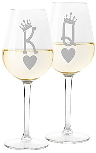 Colorfamily Coppia Calici Set da 2 calici Vino King Queen - Bicchiere in Vetro 500 ml