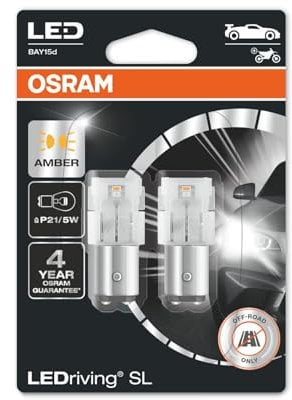 OSRAM LEDriving SL, P21/5W, Amber, LED signal lamps, Off-road only, non ECE, Double Blister, Amber, P21/5W