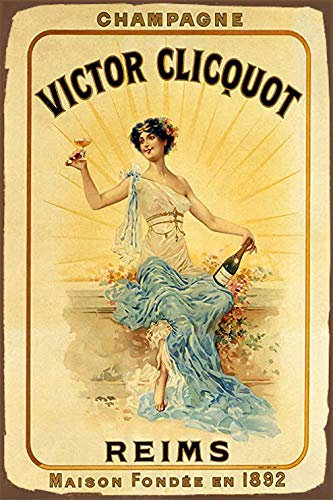 Inga Poster, Motiv: Wein Champagner, Vintage-Stil, Metall, Werbung, Wandschild, Blechschild, Metalldekoration, A7, 20,3 x 30,5 cm