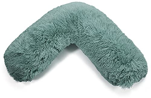 NIGHTZONE Teddy Bear V Shaped complete pillow or Case for support Maternity, Neck, Back, Soft Warm Plush Cosy Fleece Cover (Teddy Cuddles Teal, Complete Pillow)