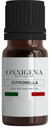 Oxxigena - Olio Essenziale di Citronella - 10 ml - Made in Italy - Puro al 100%, Naturale, Vegano, senza OGM - Ideale per Aromaterapia, Miscele da Massaggio