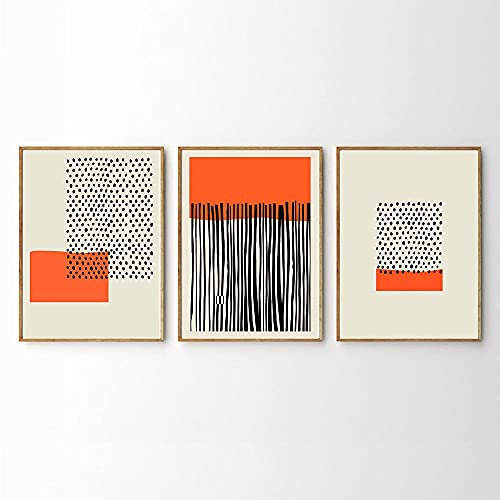 UHYGT Bauhaus-Stil Poster orange minimalistische Leinwand Wandkunst Abstrakte Farbblock Gemälde und Drucke Moderne Bilder Wohnkultur 40x60cmx3 Kein Rahmen