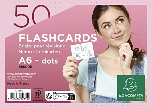 Exacompta 10355E 50er Pack Karteikarten gepunkted DIN A6 ideal für die Schule, zum Lernen von Vokabeln Flashcards Memo Lernkarten Lernkartei 148 x 105 mm rosa