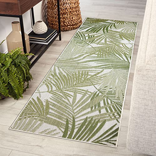 rugsx Teppich, Läufer SISAL SION Palmenblätter, tropisch, flach gewebt Ecru/grün 80x200 cm