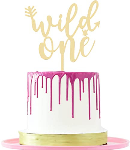 LOVENJOY Wild One Cake Topper 1. Geburtstag, für Jungen und Mädchen, in Geschenkbox, Goldfarben