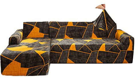 Jaotto Sofa Überwürfe Sofabezug Elastische Spandex Stretch Sofabezüge Couchbezug für L-Form Sofa Universal Waschbar Sofaüberwurf 2er Antirutsch(2 Sitzer+3 Sitzer,Orange Grau)