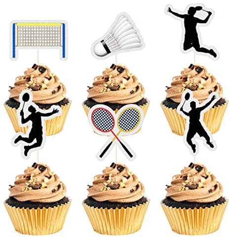 18 Pcs Badminton Theme Cupcake Toppers badminton Lovers Party Supplies Sparkle Glitter Cake Decor,Sports Party Decorations- Birthday Cupcake Toppers