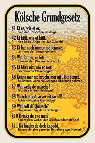 Blechschild 20x30cm Kölsche Grund Gesetz Köln Lustig Spruch Tafel