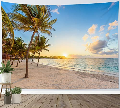 LB Strand Wandteppich Tropische Palme Wandtuch Ozean für Insel Wandbehang Sommer Landschaft Tapisserie für Wohnzimmer Schlafzimmer Wohnheim Wanddeko,235x180cm