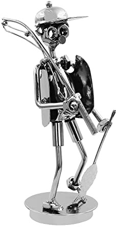 Boerni Creative Iron Art Fisherman Ornament，Fishing Statue Metal Sculpture Handmade Simple Modern Home Office Desk Decor Ornaments Figurine Gift for Dad Man Fishing Enthusiast