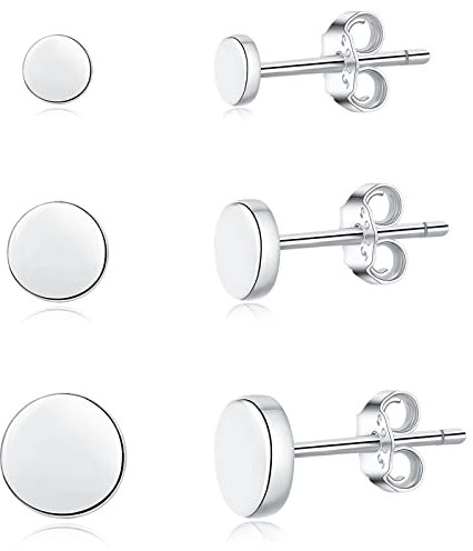 Loutade Silber Damen Ohrstecker Ohrringe, 3 Paare 925 Sterling Silber Round Flach Ohrstecker Set, 4/5 / 6mm Klein Scheibe Ohrstecker für Mädchen Herren, Unisex Zierlich Knorpel Tragus Ohrstecker