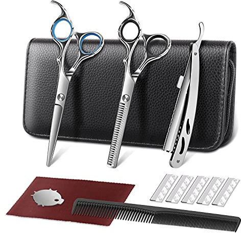 Haarschere Profi Friseurschere Set Edelstahl mit Effilierschere und Haarschneideschere für Männer Frauen Haustiere Haar Bart Trimmen Pflege Familie Friseursalon Sliver