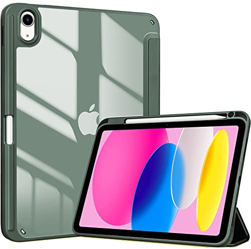 ProCase Hülle für iPad 10. Generation 2022 10,9 Zoll mit Stifthalter, Stoßfeste Smart Case Cover mit transparenter Rückseitenschale Schutzhülle Kompatibel mit ipad 10th Gen -Olivegrün