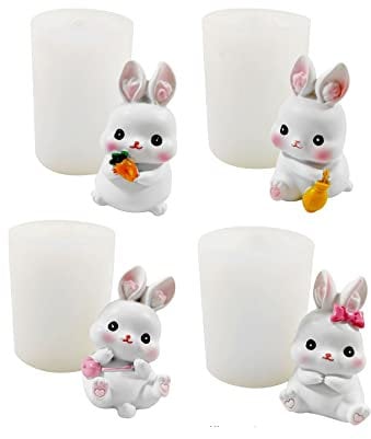 Xidmold 4 Stücke Ostern Kaninchen Silikonform 3D Osterhase Kerzenformen Seifenform Silikon Backform Ohren Hase Mousse Kuchenform für Tortendeko, Schokolade, Seife, Sojawachs Kerzen, Ostergeschenke