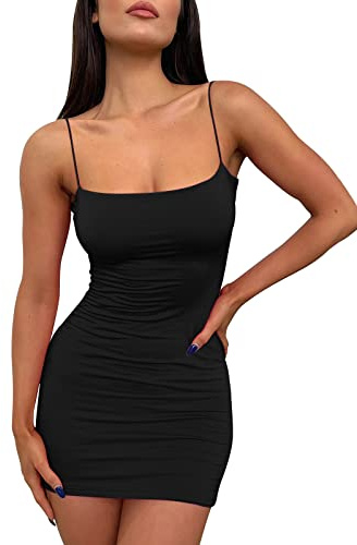 LILLUSORY Women's Mini Sexy Bodycon Dress 2026 Spring Fashion Summer Going Out Short Backless Party Club Dresses Beach Vacation Outfits Y2k Clothes Black S
