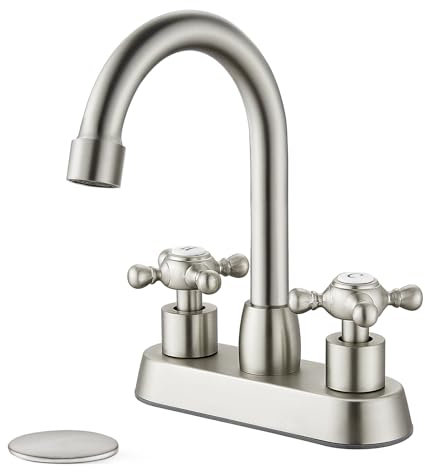 Cinwiny Robinet de salle de bain central de 10,2 cm à double poignée croisée Robinet de vanité vintage pour camping-car, ferme, robinet d'évier de salle de bain à 3 trous monté avec drain pop-up,