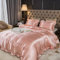 Sedefen Satin Bettwäsche 135x200cm 4 Teilig mit Rüschen Rosa Glatt Glänzend Luxus Seide Sommerbettwäsche Set Kühlender Uni 2 Bettbezug mit Reißverschluss und 2 Kissenbezug 80x80cm