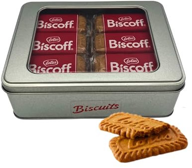 Lotus Biscuits Caramalised x 22 Twin Packs (44) Bundle with TinTastic Silver Refillable Window Lid Tin - Vegan