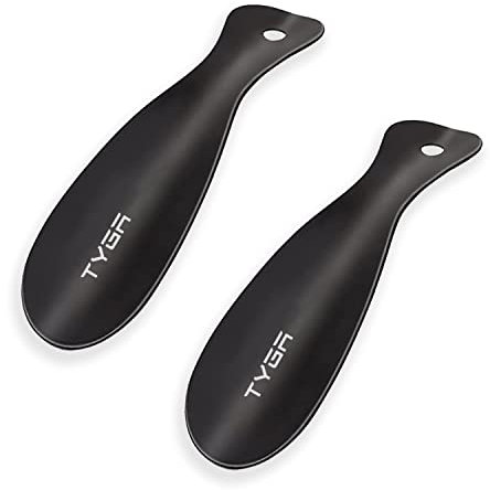 TYGA STORE Chausse-pied en métal – Chausse-pied court de 19 cm, petit chausse-pied avec crochet, pour homme, femme et enfant, Noir , Small