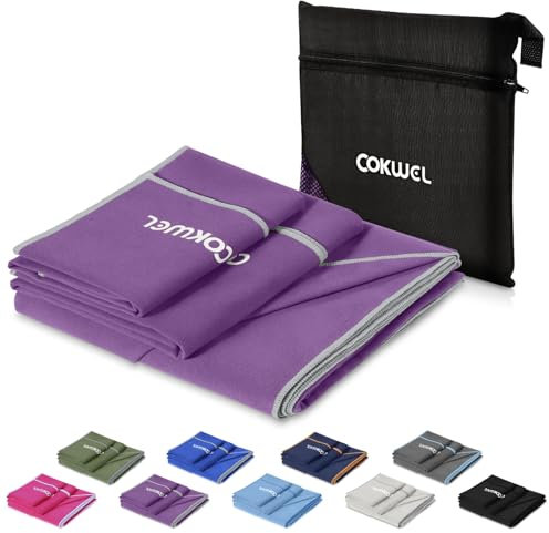 COKWEL Microfaser Handtücher Reisehandtuch 3 Stück-152x80cm/80x38cm/38x38cm - Schnelltrocknender Sporthandtuch, Saugfähiger Mikrofaser Handtuch für Reisen, Fitnessstudio, Strand, Yoga(blaurot)
