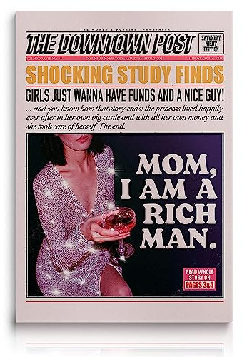 Fchen art Trendy Disco Y2k Room Decor Painting Poster Mom I Am A Rich Man|Inspirational Quotes Wall Art Cocktail Poster Canvas Wall Art Funny Alcoho Wine Glass Print Paintings Retro Newspapers Preppy