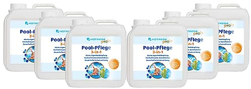HOTREGA Poolpflege 3in1 Konzentrat 12 L | Algenvernichter | Chlorbasis Desinfektion & Algenschutz | 6 x 2 L Set für bis zu 240.000 L | Familien-Pool | BAuA N-99508