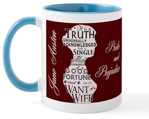BAAROO Jane Austen Tasse à café en céramique avec citation 325 ml