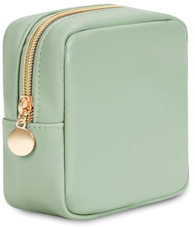 Kleine Kosmetiktasche Schminktasche Klein für Handtasche Mini Make Up Tasche Damen PU Leder Tragbare Makeup Bag mit Reißverschluss, Grün (Patent Angemeldet)