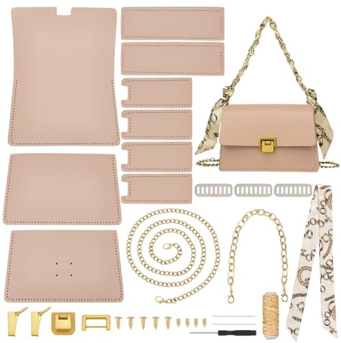 WADORN DIY-Handtaschen-Herstellungsset, Handgefertigte PU-Leder-Umhängetasche, alle Materialien, Umhängetasche, Kettentasche, Nähsets, DIY-Taschenherstellungszubehör, 20x8x13cm (Khaki)