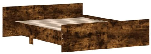 vidaXL Bettgestell, Bettrahmen mit Lattenrost, Bett Gästebett mit Kopfteil Fußteil, Metallbett Doppelbett Schlafzimmerbett, Räuchereiche 140x200cm