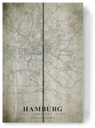 artboxONE Holzbild 30x20 cm Städte/Hamburg Hamburg Vintage CityMap von Künstler Webwald