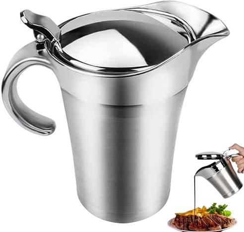 Pichet à Sauce Isotherme avec Couvercle saucière en Acier Inoxydable de 750 ML pichet à Sauce Thermique à Double paroi Bol à Sauce avec poignée pour Sauce crème Anglaise Sauce Saucière avec Couvercle