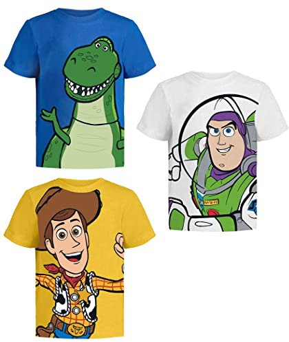 Disney Lot de 3 t-shirts pour bébé garçon, Bleu/blanc/jaune, 7 ans