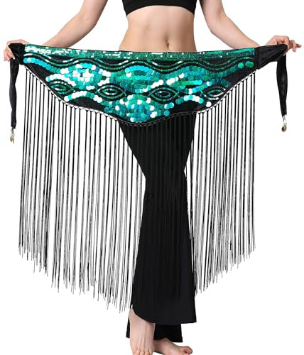 Frauen Bauchtanz Wickel Rock Funkelnd Pailletten Quaste Schärpe Röcke Fringe Hip Schal Rock Party Hip Wrap Röcke für Rave Kostüm Grün