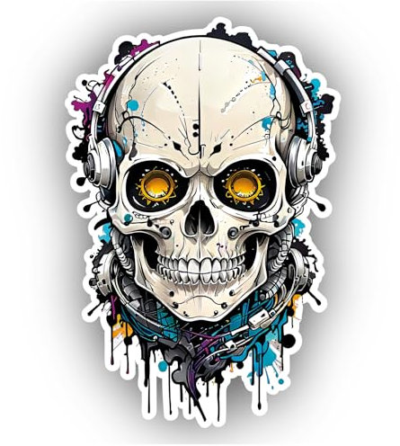 Samunshi® Bunter Cyborg Totenkopf Aufkleber Wohnmobil Aufkleber für Motorrad Fahrrad Roller oder Camper Camping Wohnwagen Mountainbike Rennrad Comic Skull Sticker 40cm Bunter Cyborg Totenkopf
