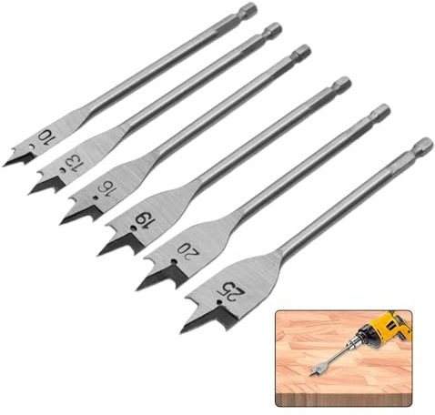 6Pcs Spade Drill Bit Sets, Carbon Steel Heavy Duty Hex Shank Countersink Wood Flat Drill Bits Set - 10/12/16/18/20/25mm - Accessories for Plywood Plastics Chipboard Cuts (10+12+16+18+20+25mm)