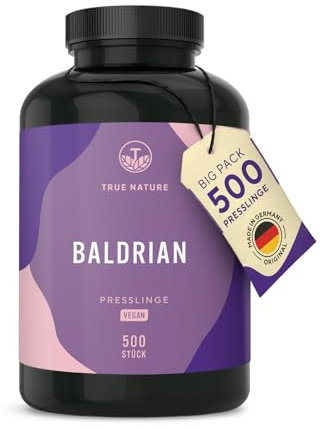 Baldrian Presslinge - 500 Baldrianwurzel hochdosiert - 1000mg pro Tagesdosis (Valeriana officinalis) - 8 Monate Vorrat - Vegan, ohne künstliche Zusätze - Deutsche Produktion - TRUE NATURE