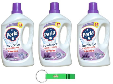 3 x Perla Detersivo Lavatrice Lavanda Per Bucato – Detersivo Liquido per Lavatrice Profumo Lavanda 37 lavaggi – 1850 ml + Beni Culinari Portachiavi Gratis